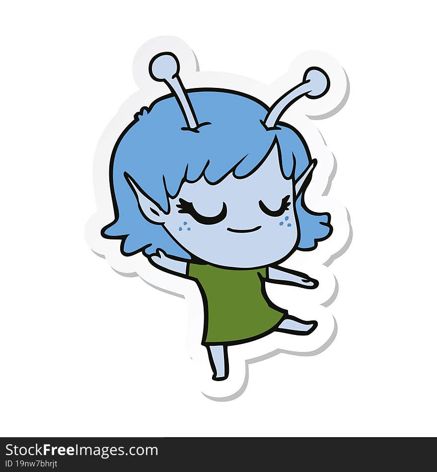 sticker of a smiling alien girl cartoon