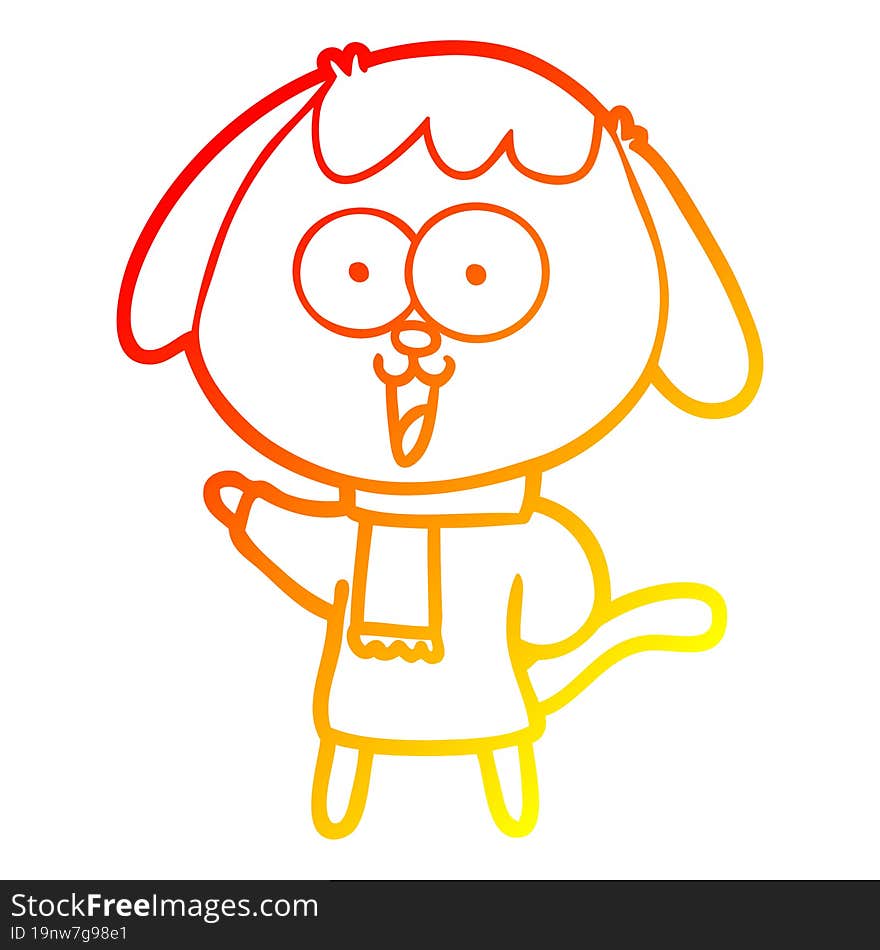 Warm Gradient Line Drawing Cute Cartoon Dog