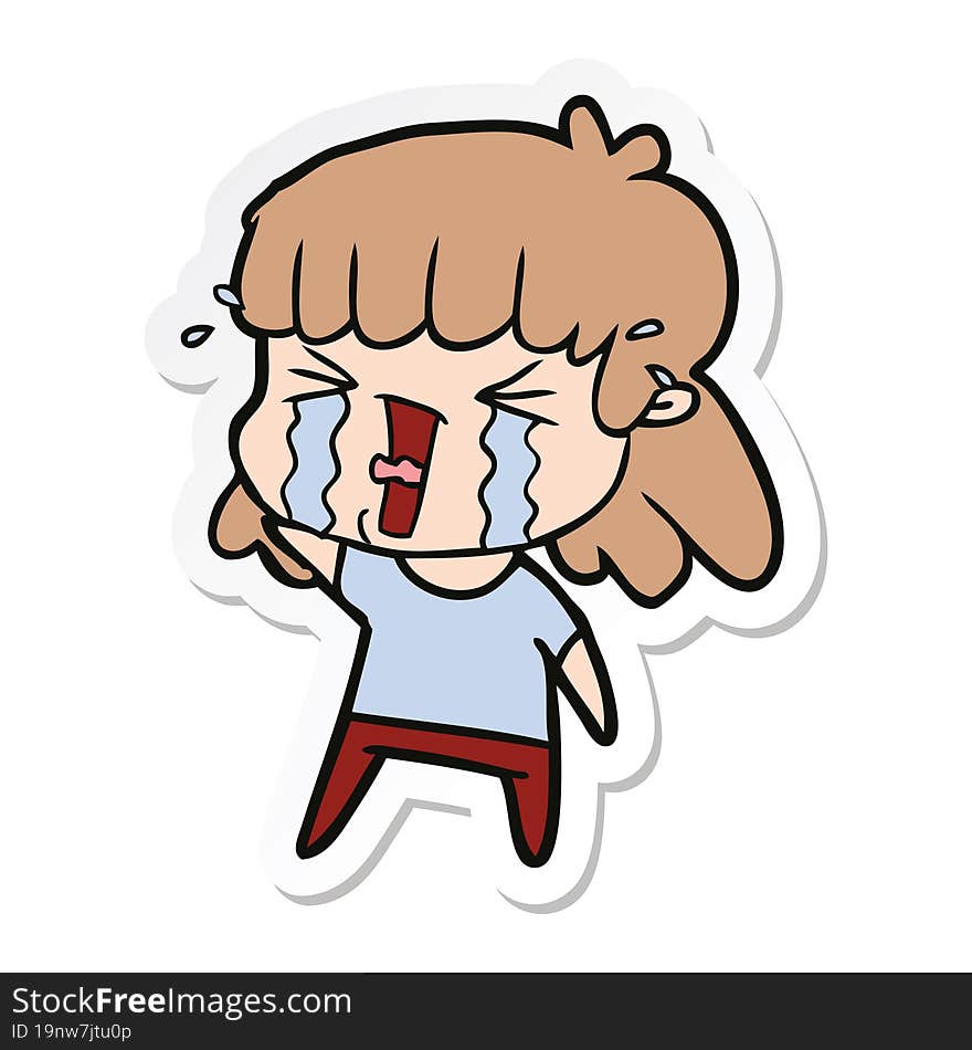 Sticker Of A Cartoon Woman In Tears