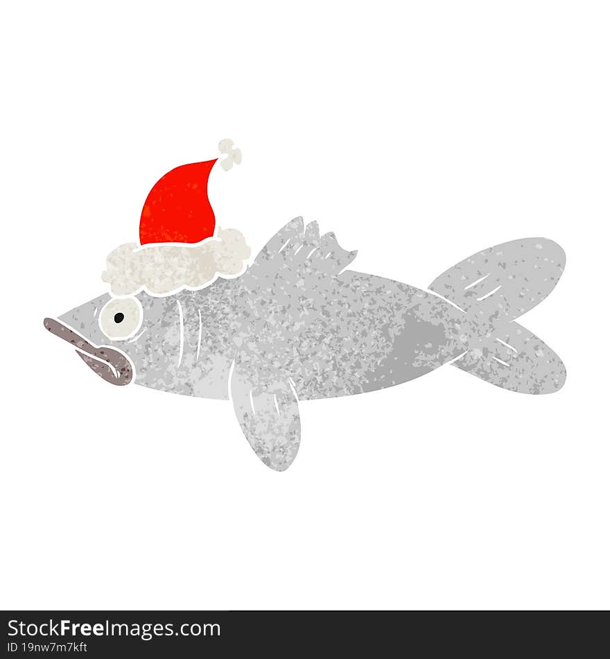 Retro Cartoon Of A Fish Wearing Santa Hat