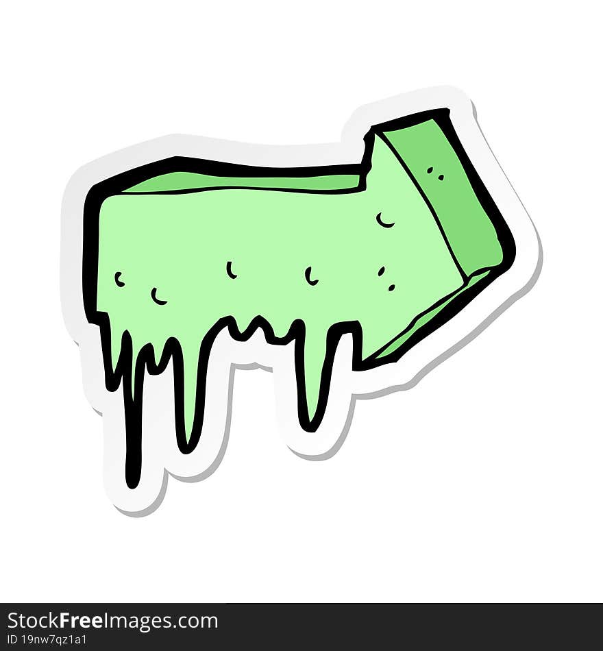 sticker of a cartoon slimy pointing arrow