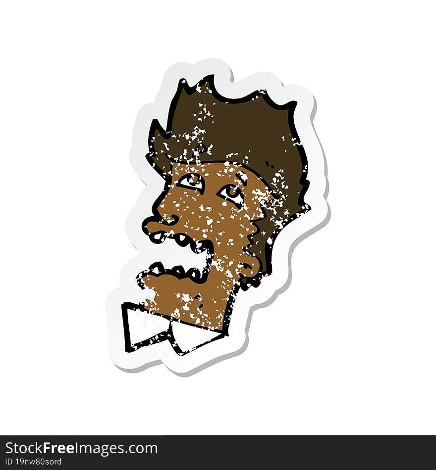 retro distressed sticker of a cartoon frightened man