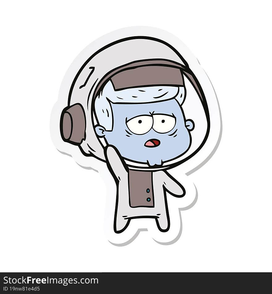 sticker of a cartoon tired astronaut