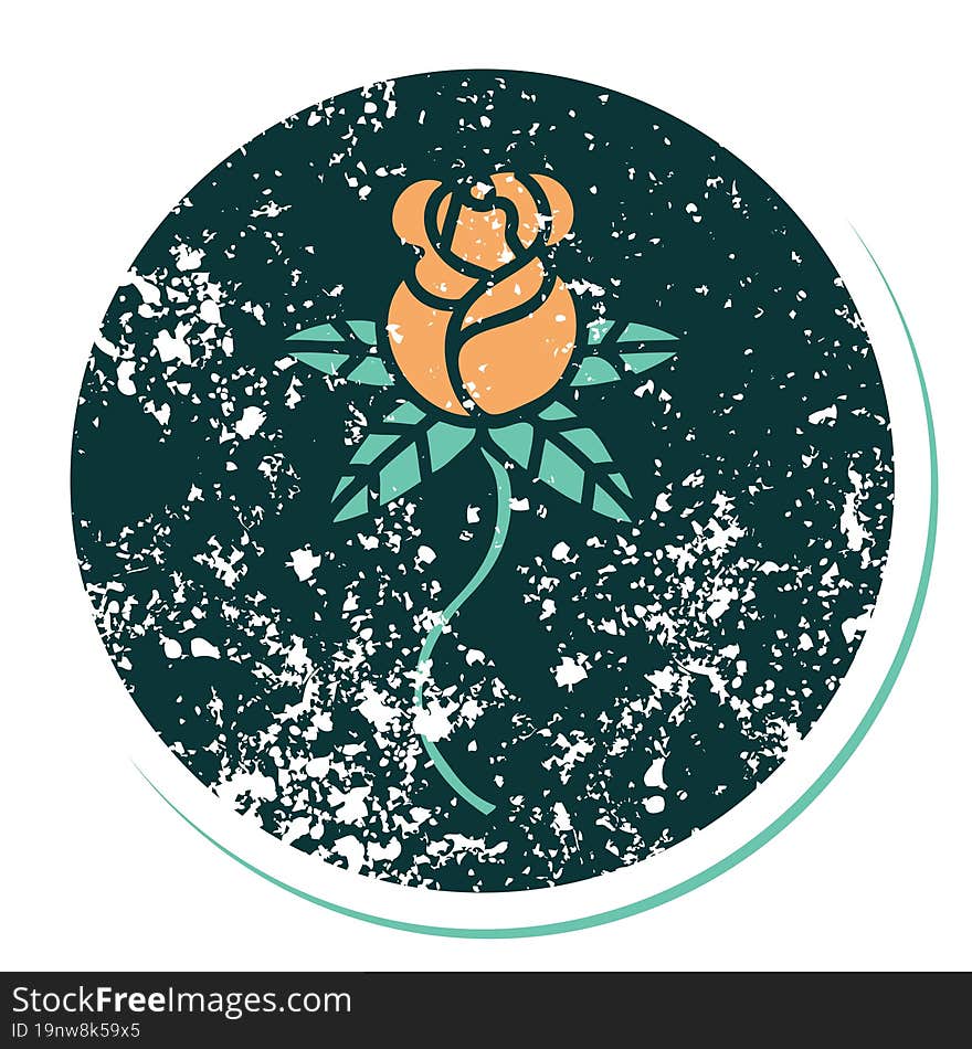 Distressed Sticker Tattoo Style Icon Of A Rose