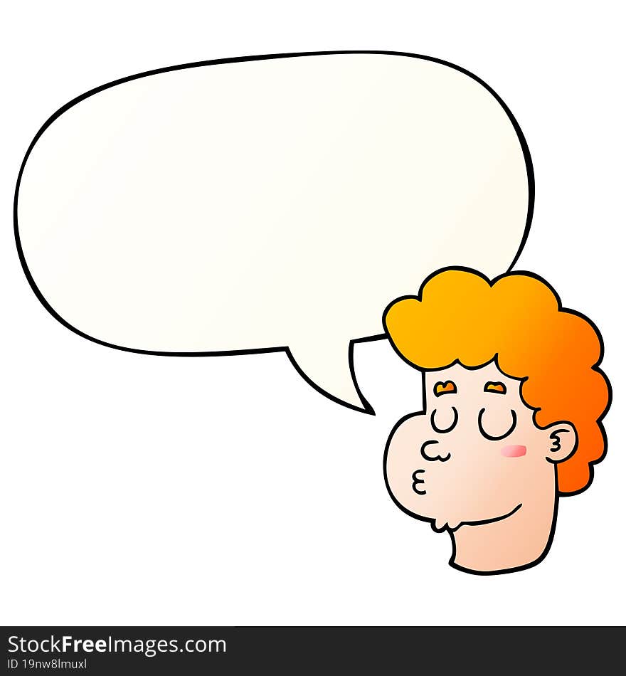 cartoon male face and speech bubble in smooth gradient style