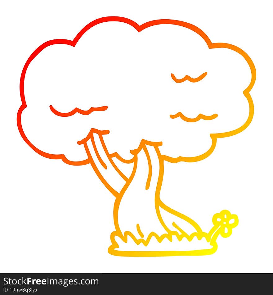 Warm Gradient Line Drawing Cartoon Tree