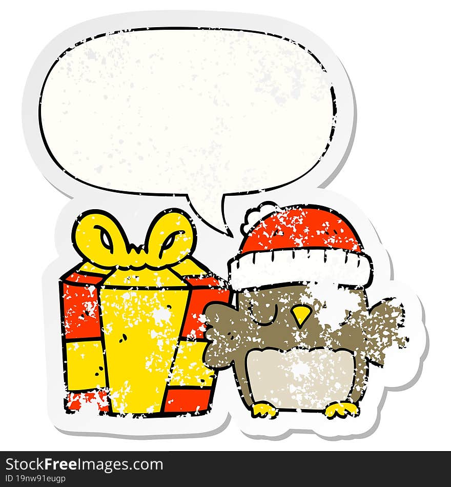 cute christmas owl and speech bubble distressed sticker