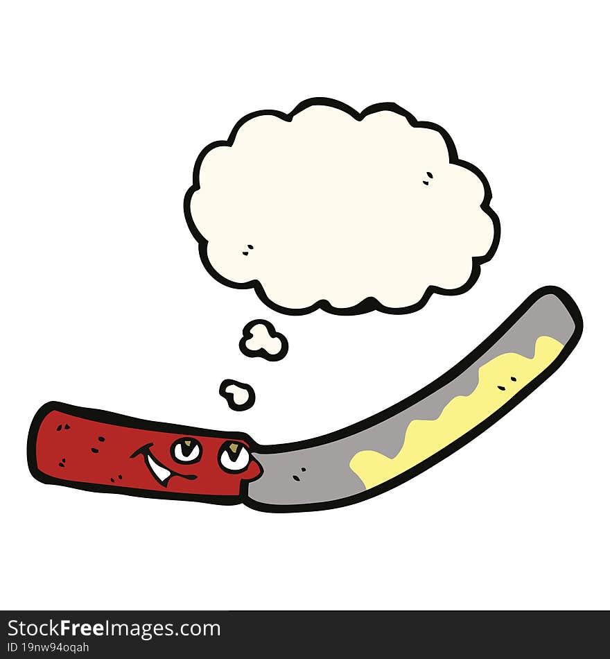 cartoon butter knife with thought bubble