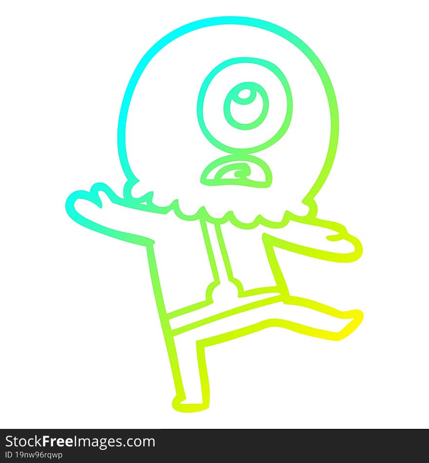 cold gradient line drawing cartoon cyclops alien spaceman