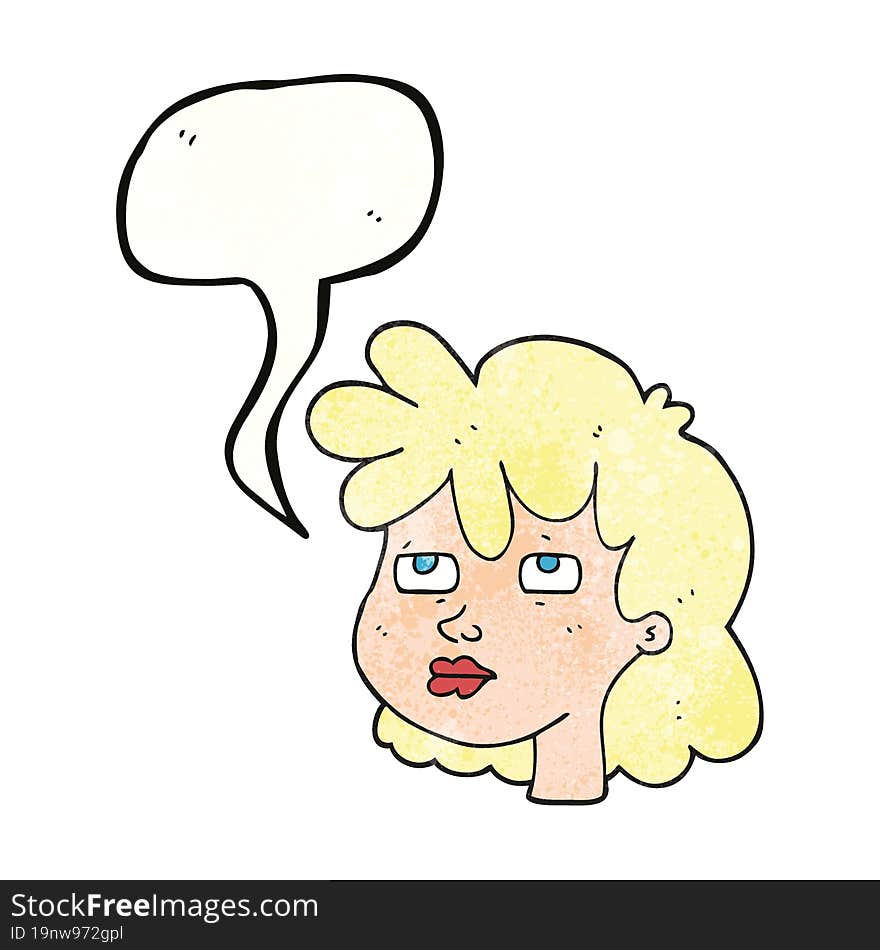 freehand speech bubble textured cartoon female face