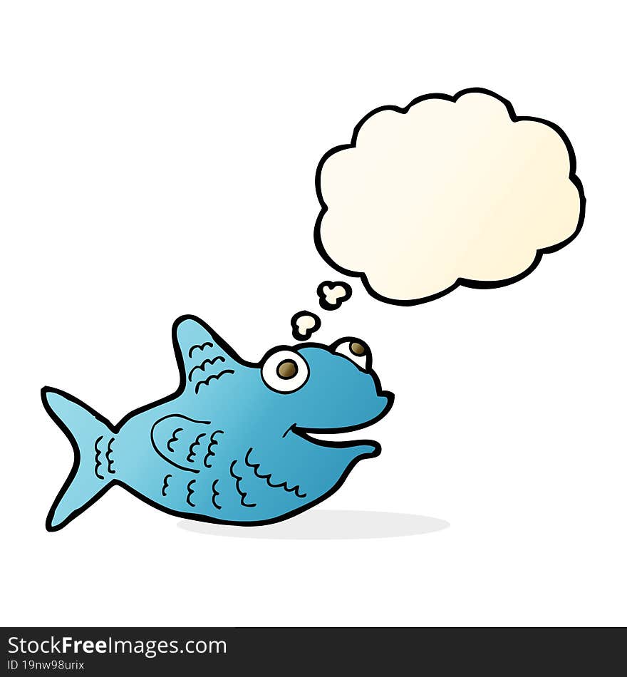 cartoon happy fish with thought bubble