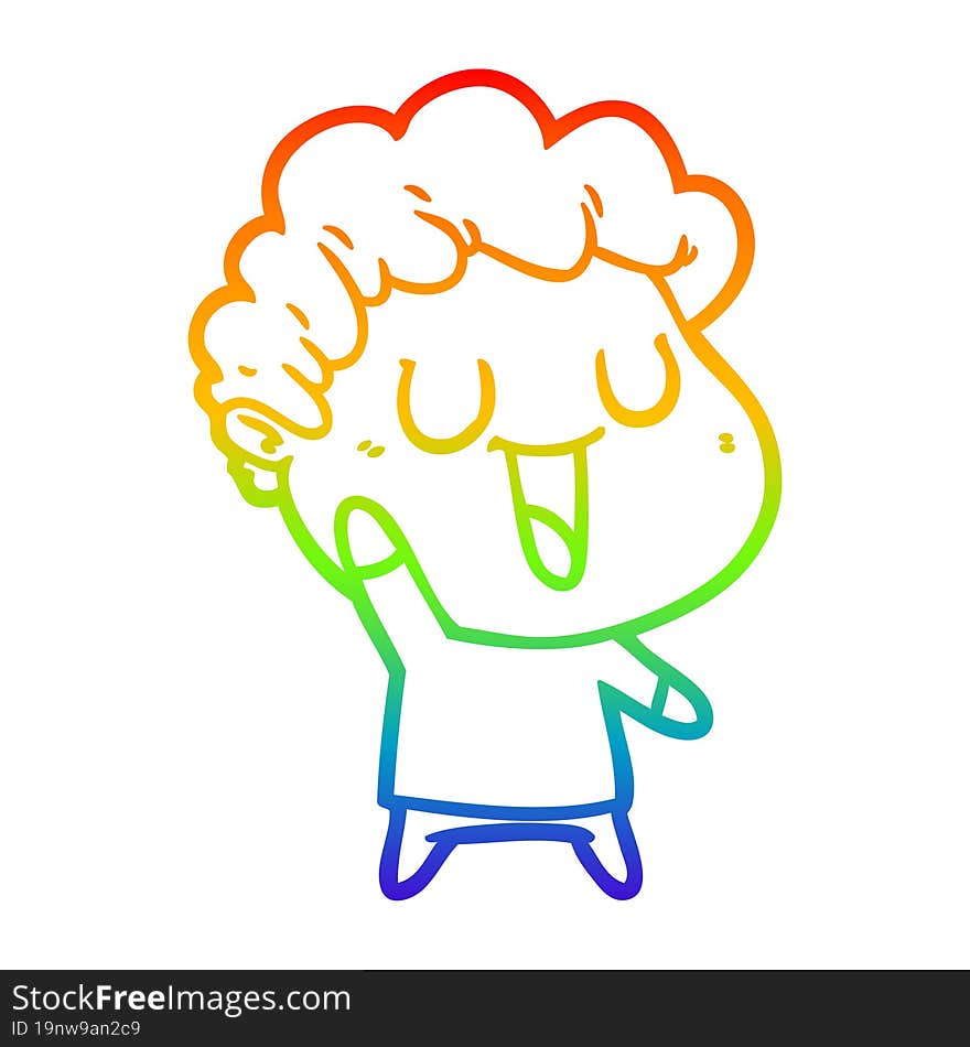 Rainbow Gradient Line Drawing Laughing Cartoon Man