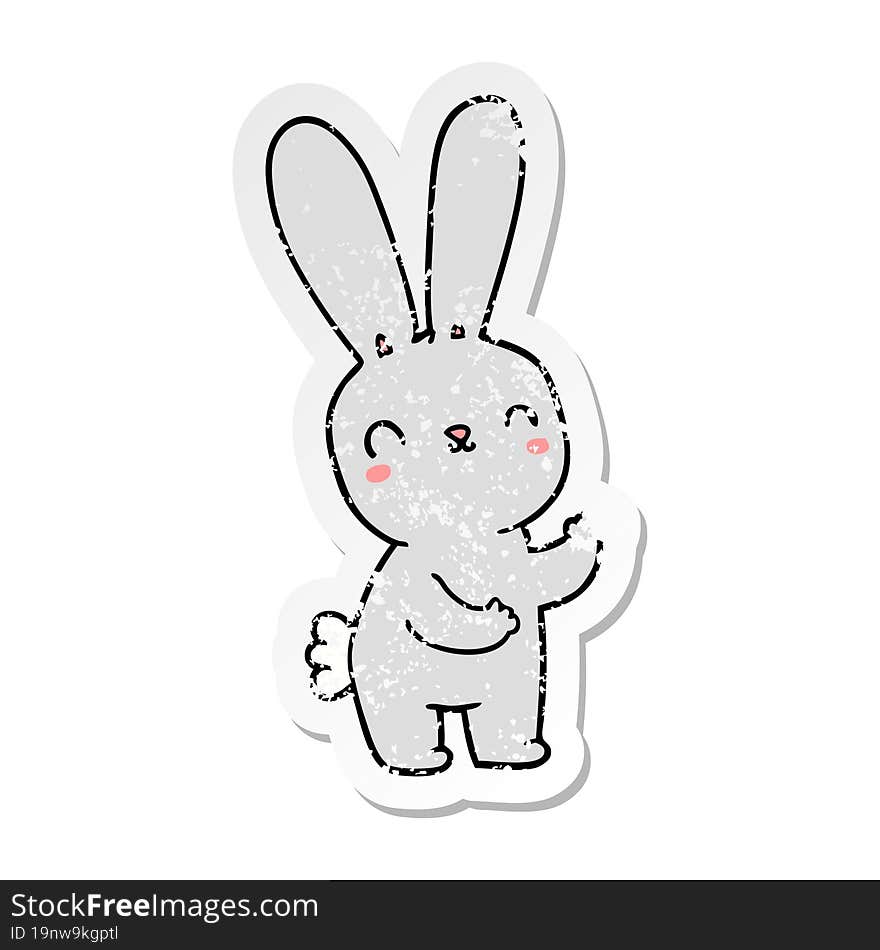 distressed sticker of a cute cartoon rabbit