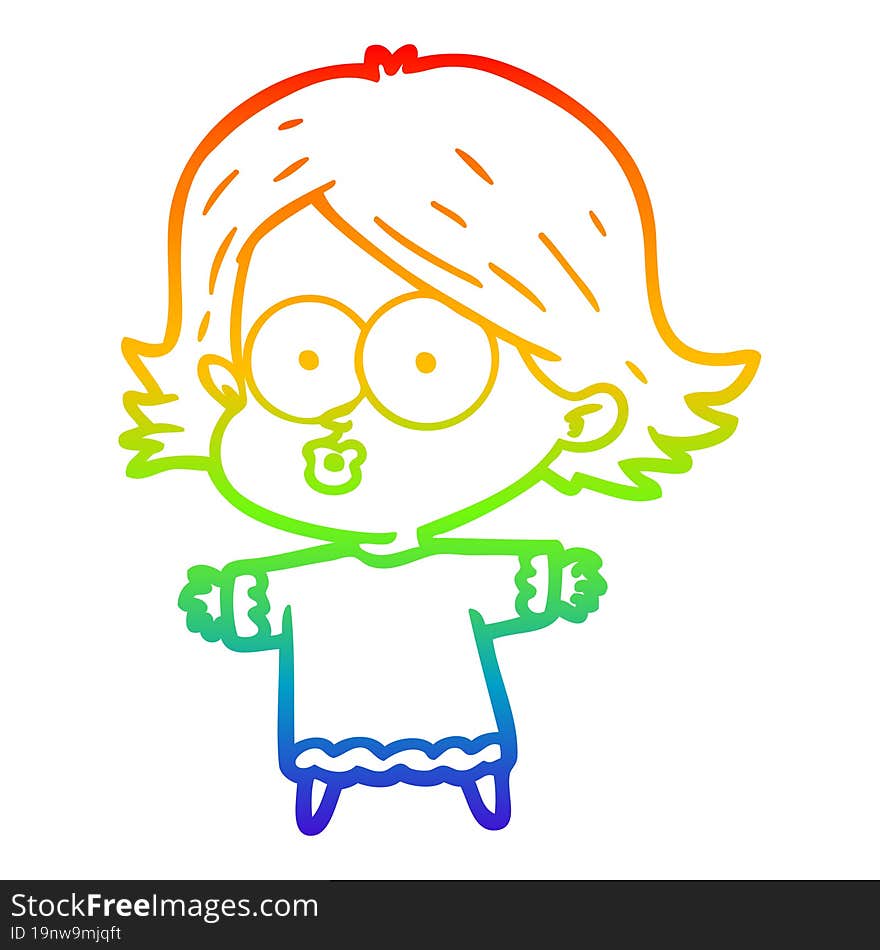 rainbow gradient line drawing of a cartoon girl pouting