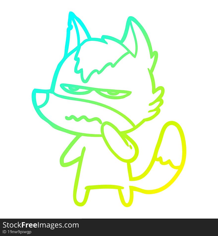 cold gradient line drawing cartoon annoyed wolf