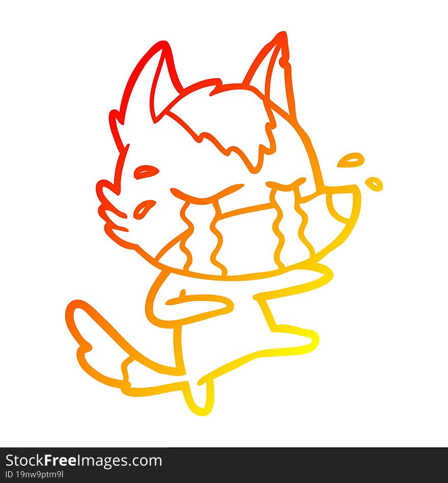 warm gradient line drawing of a cartoon crying wolf