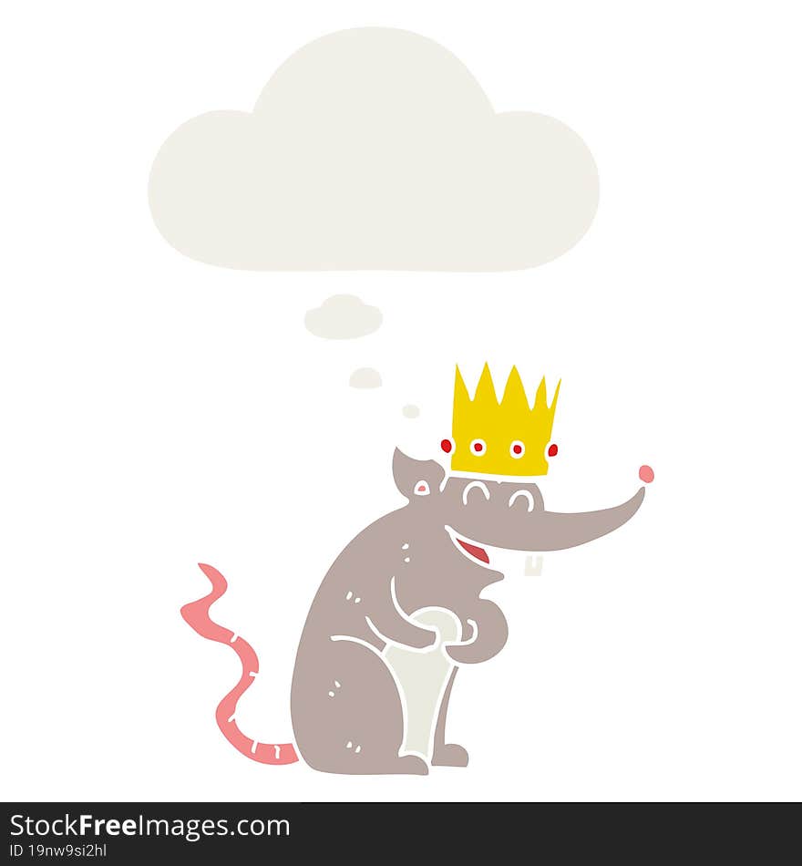 cartoon rat king laughing and thought bubble in retro style