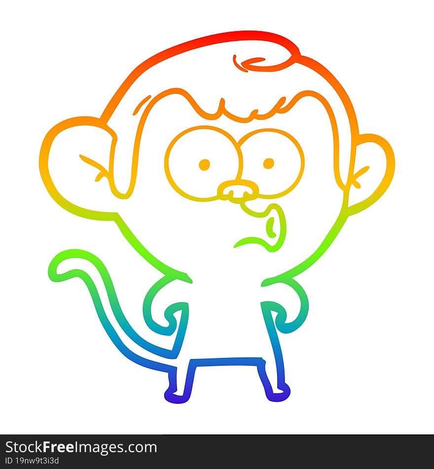 Rainbow Gradient Line Drawing Cartoon Hooting Monkey