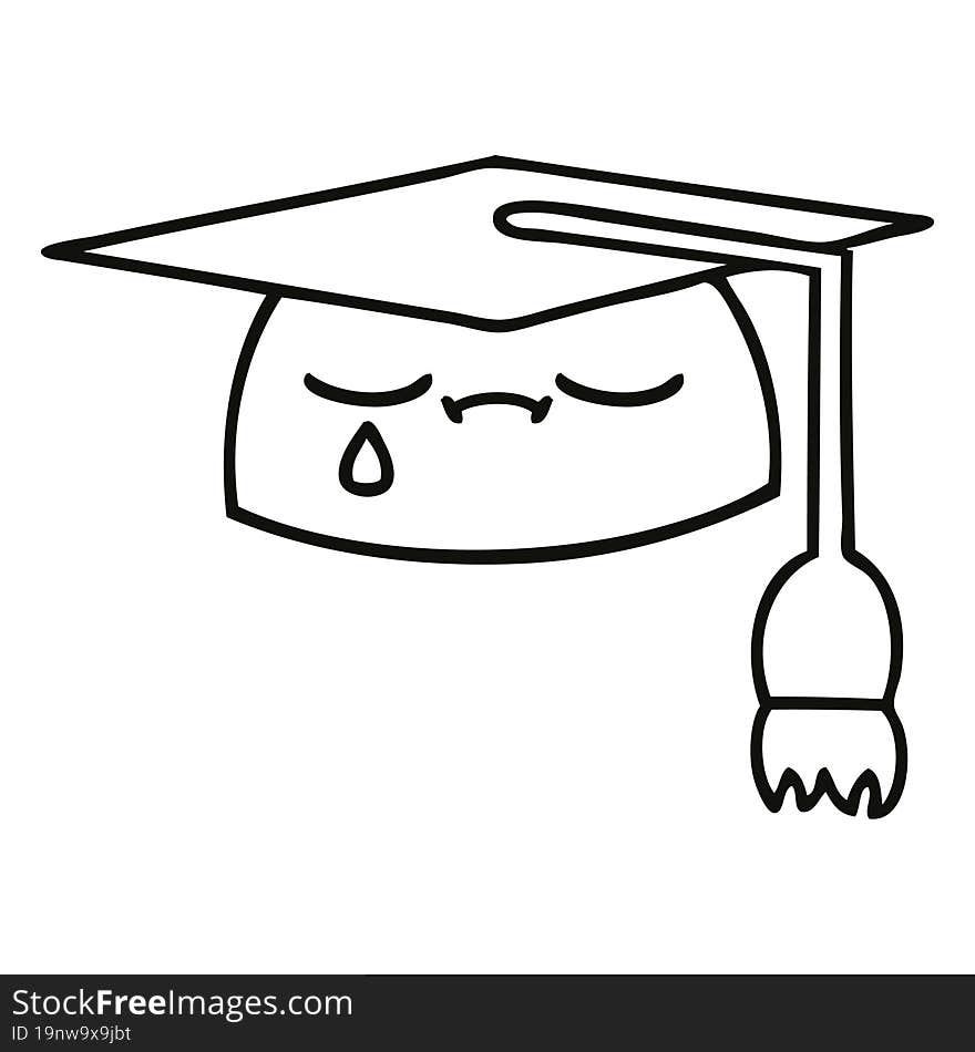 Line Drawing Cartoon Graduation Hat