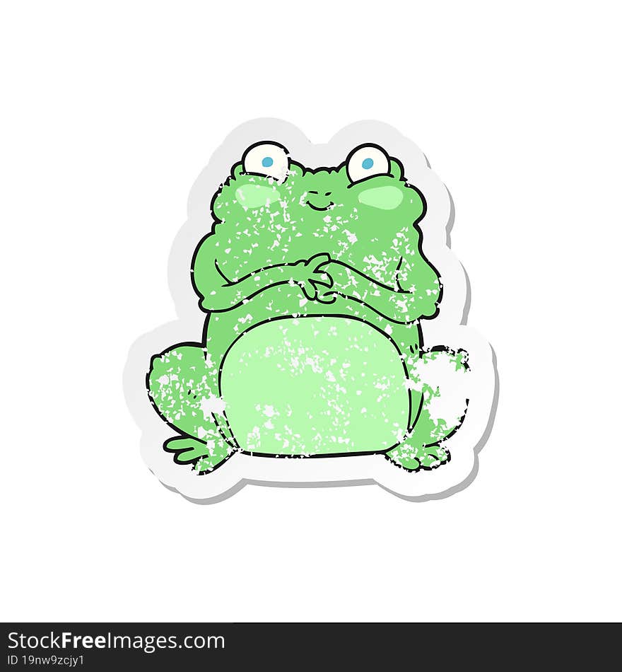 retro distressed sticker of a cartoon funny frog