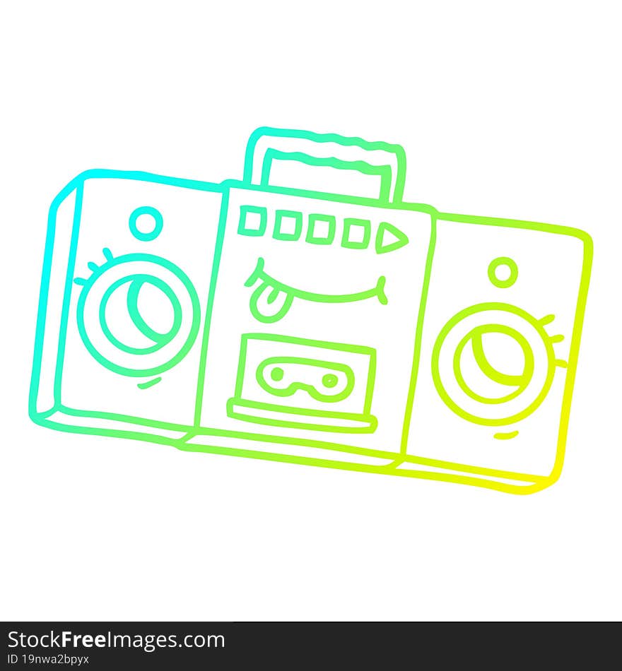 cold gradient line drawing of a cartoon retro cassette tape player