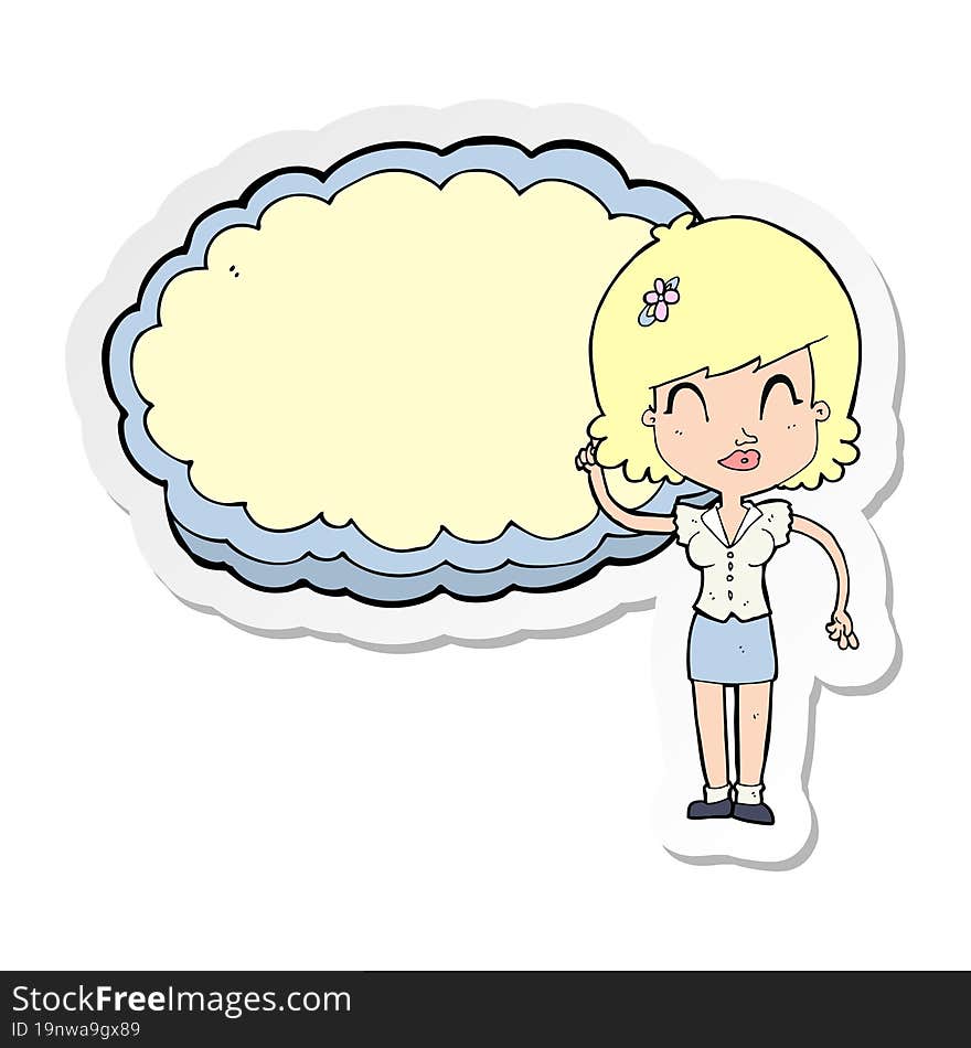 sticker of a cartoon woman with cloud text space