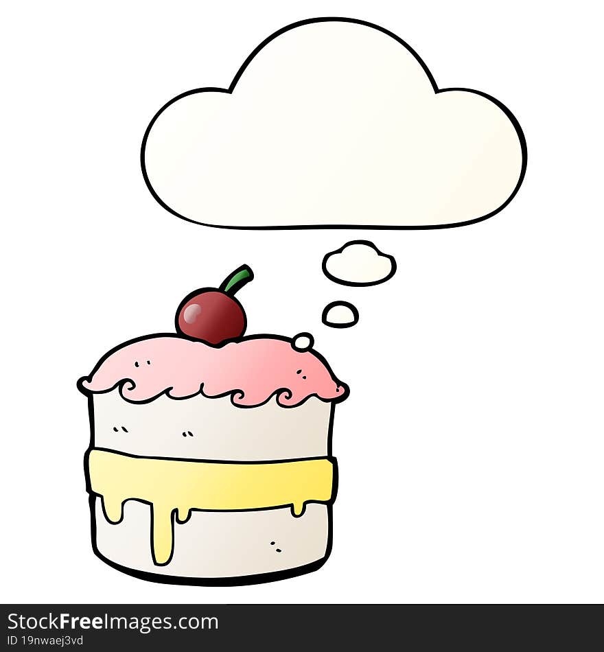 cartoon cake and thought bubble in smooth gradient style