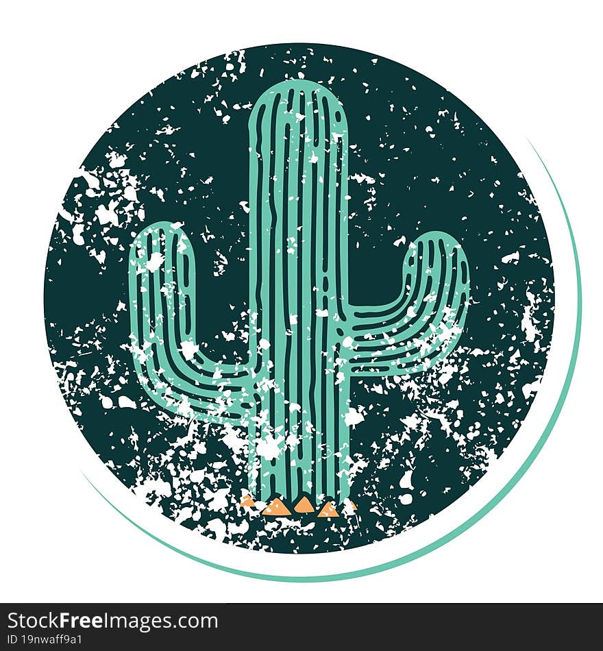 distressed sticker tattoo style icon of a cactus