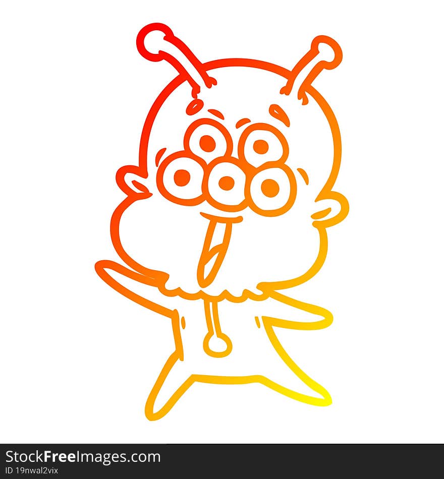 warm gradient line drawing happy cartoon alien