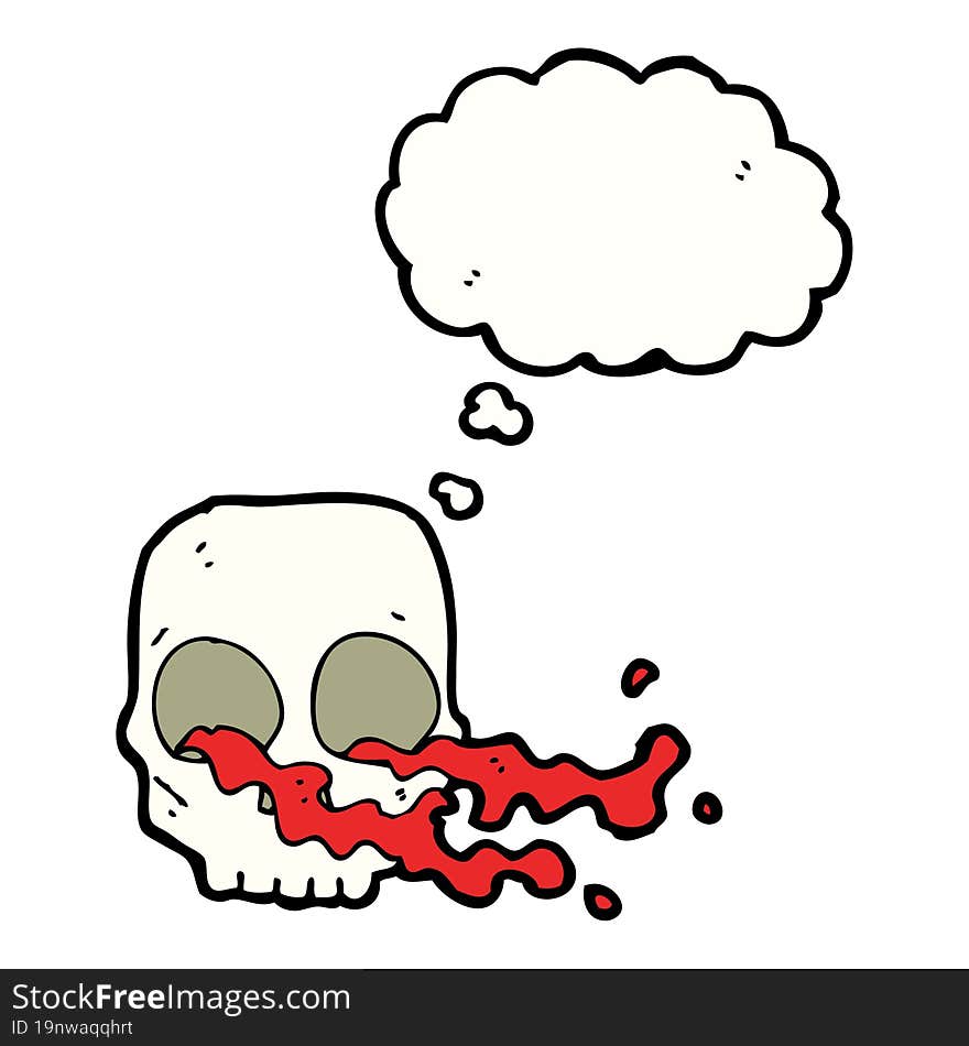 cartoon gross skull with thought bubble