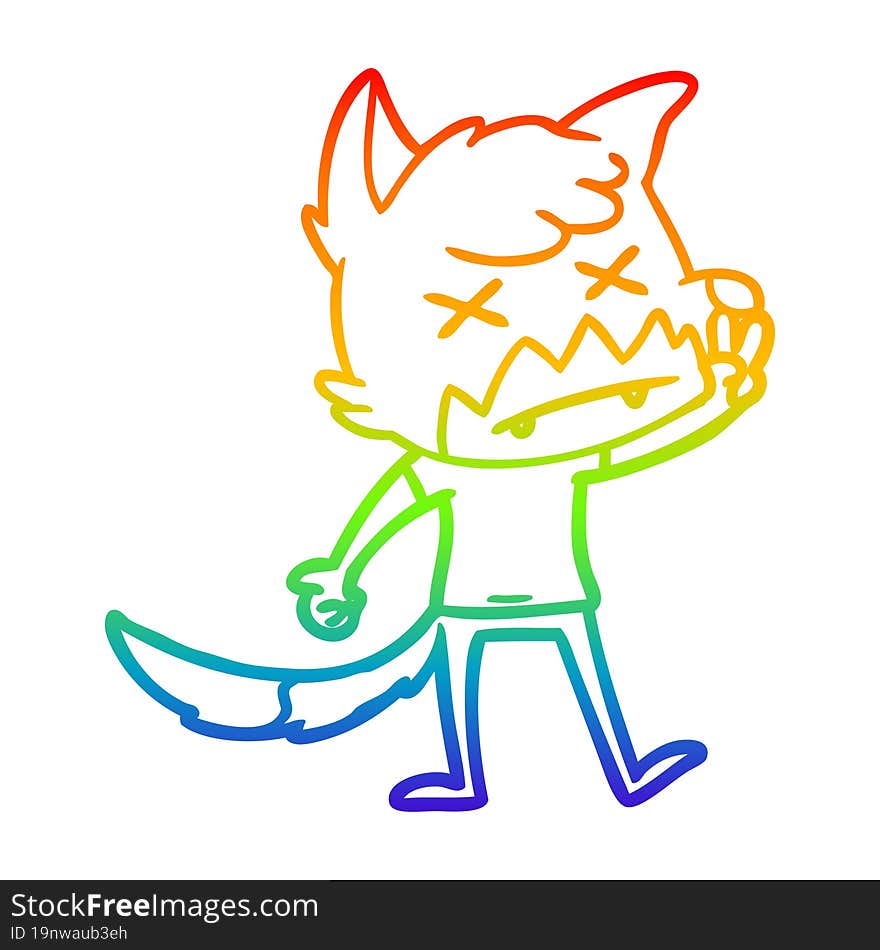 rainbow gradient line drawing cartoon dead fox