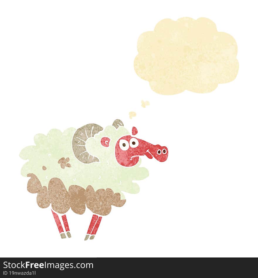 cartoon dirty sheep with thought bubble