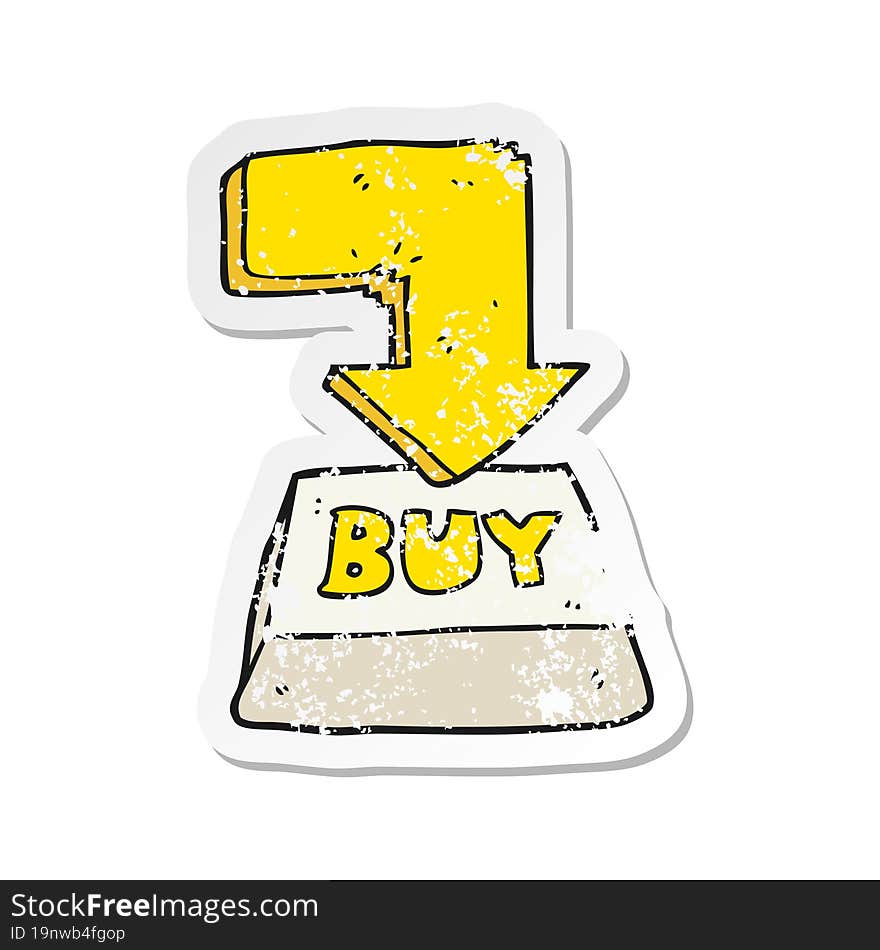 retro distressed sticker of a cartoon computer key buy symbol