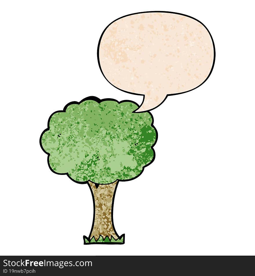 Cartoon Tree And Speech Bubble In Retro Texture Style