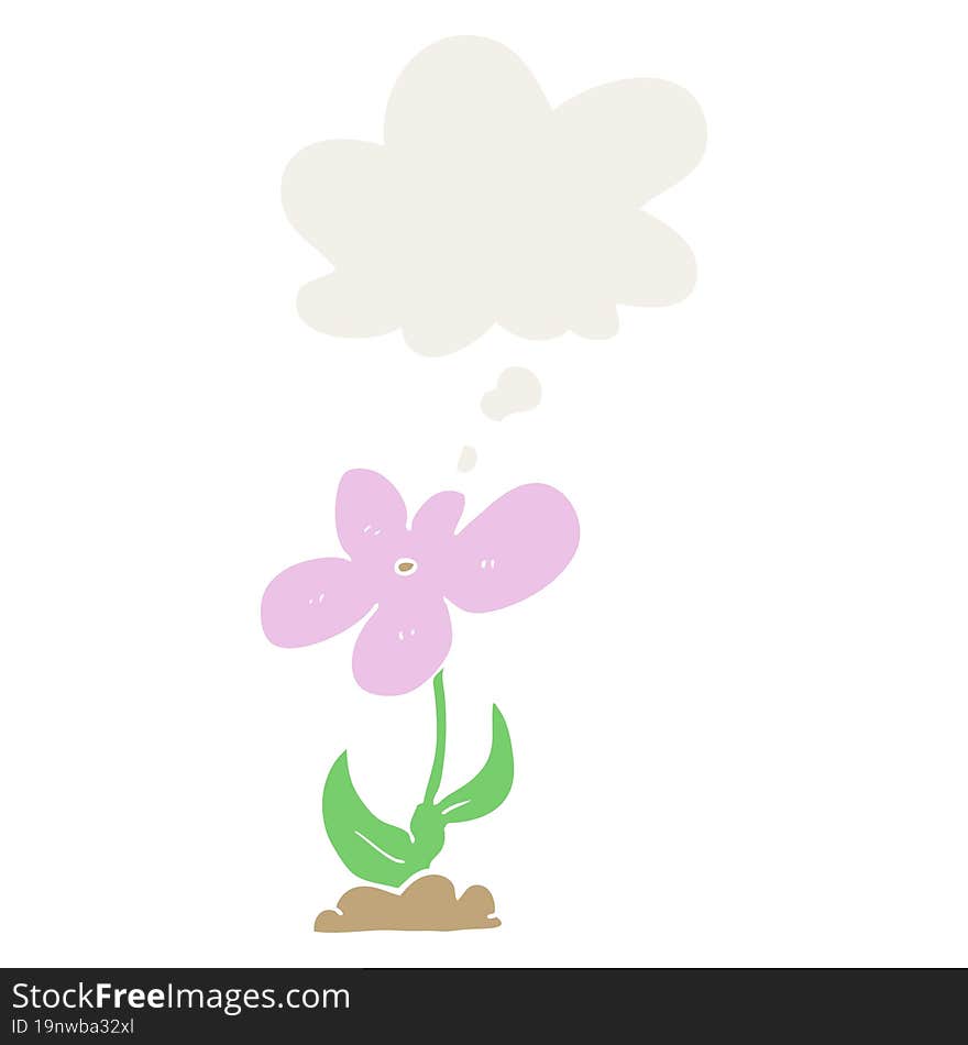 cartoon flower and thought bubble in retro style