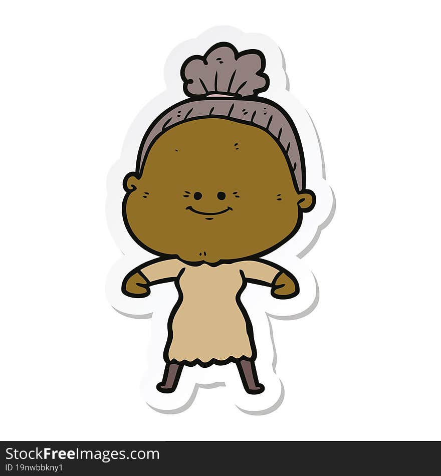 sticker of a cartoon happy old woman