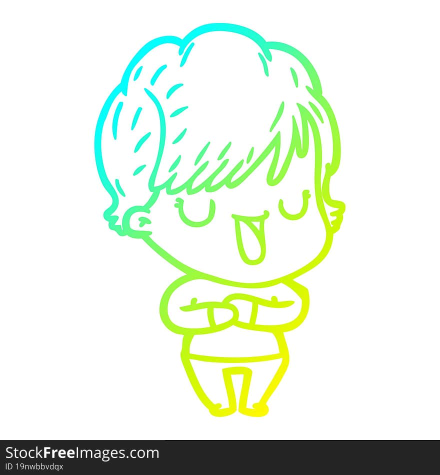 cold gradient line drawing of a cartoon woman talking