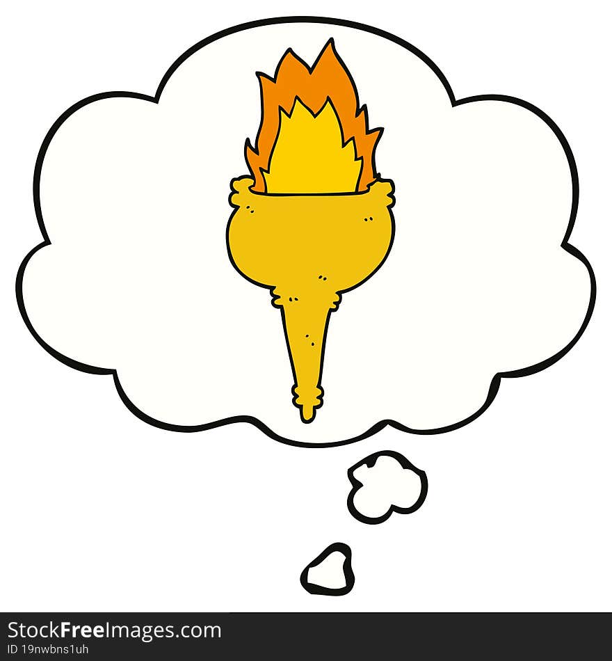 cartoon flaming torch and thought bubble