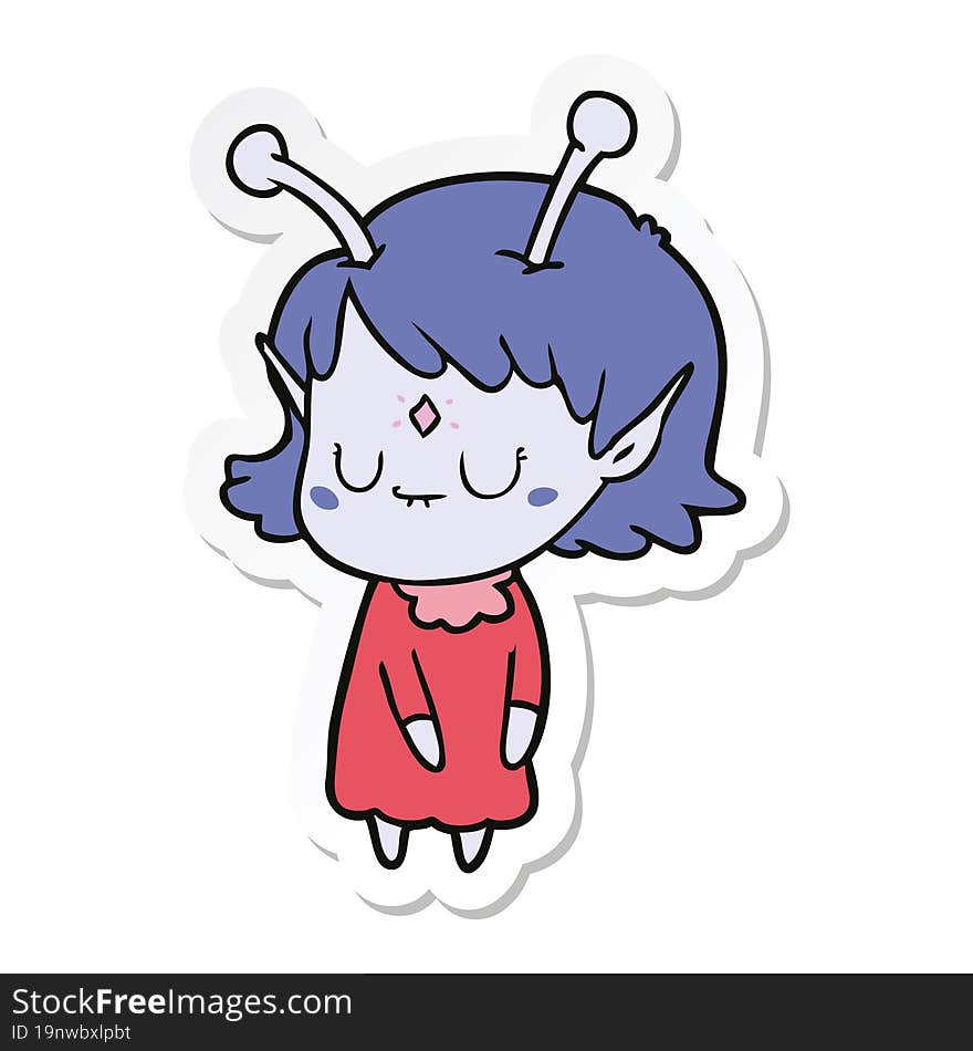 sticker of a cartoon alien girl