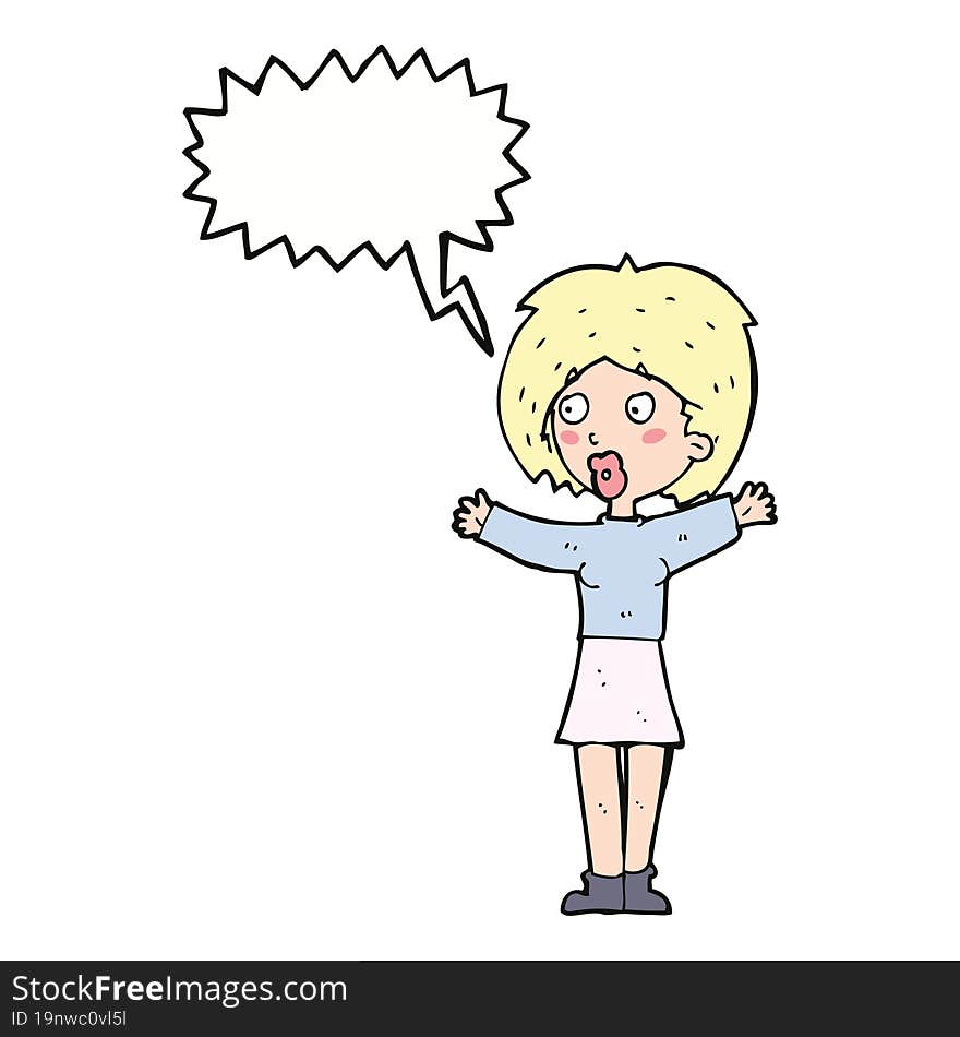 cartoon worried woman with speech bubble