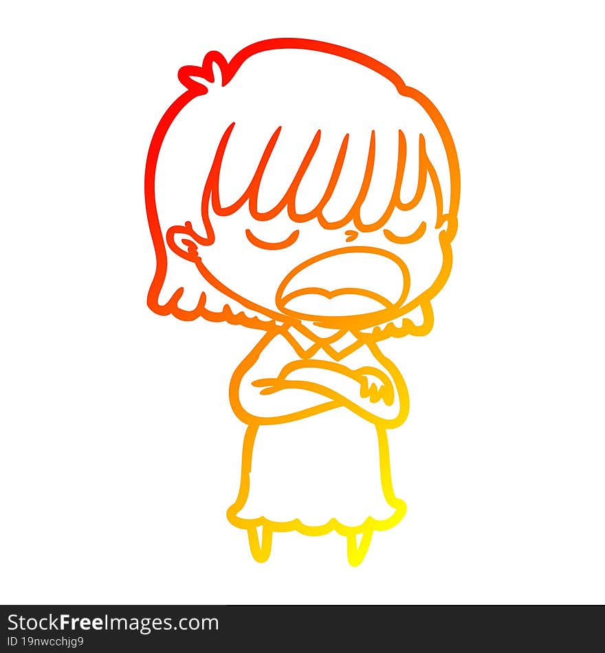 warm gradient line drawing cartoon woman talking loudly