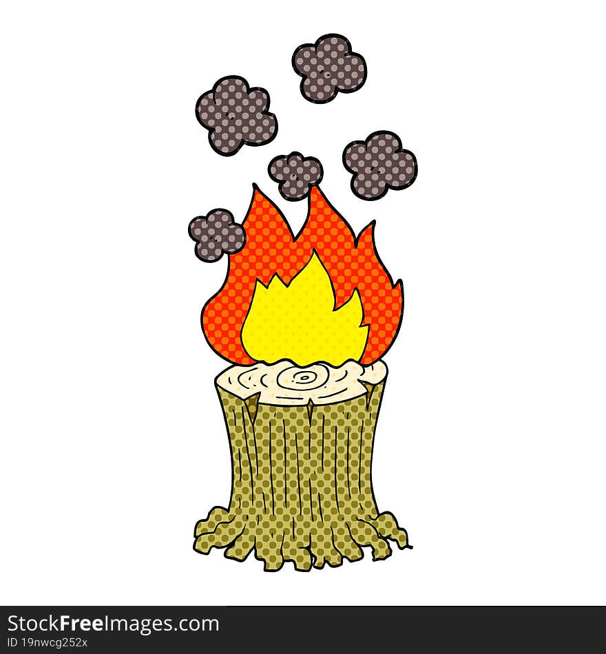 freehand drawn cartoon burning tree stump