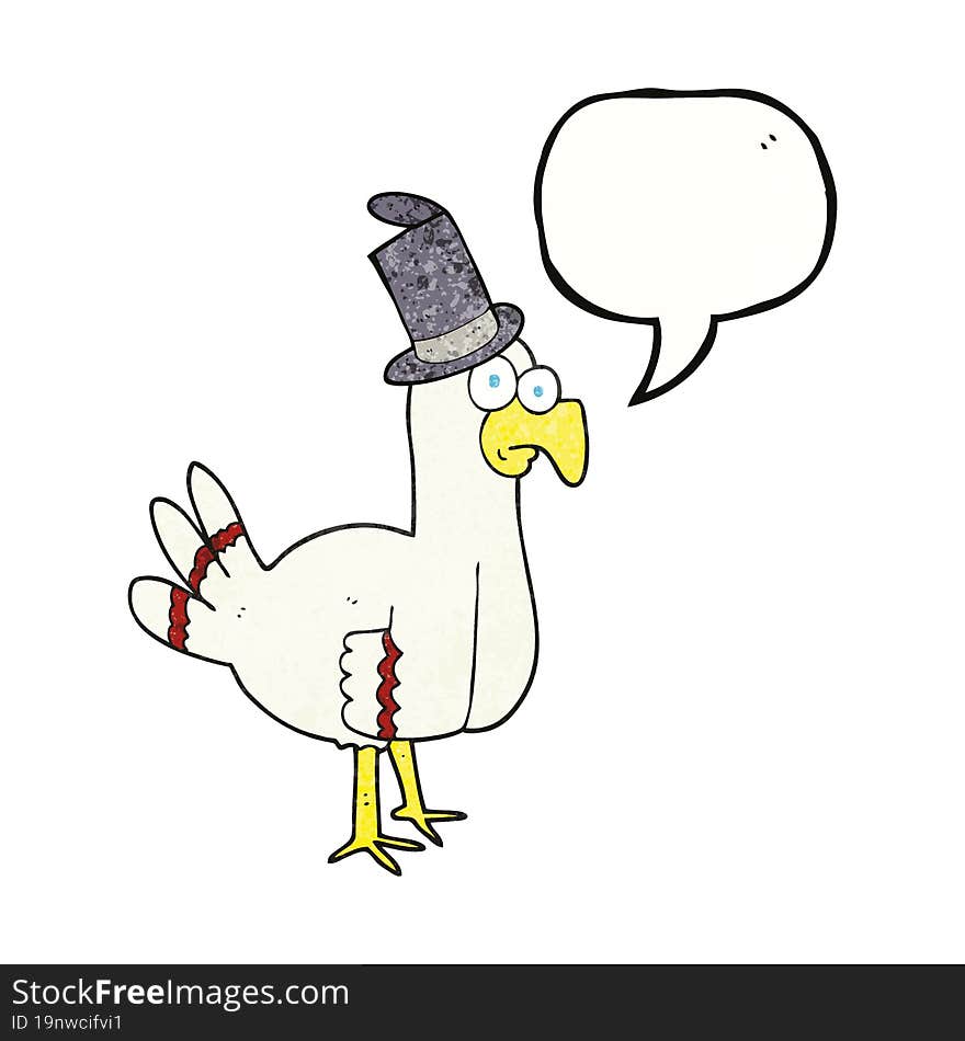 Speech Bubble Textured Cartoon Bird Wearing Top Hat