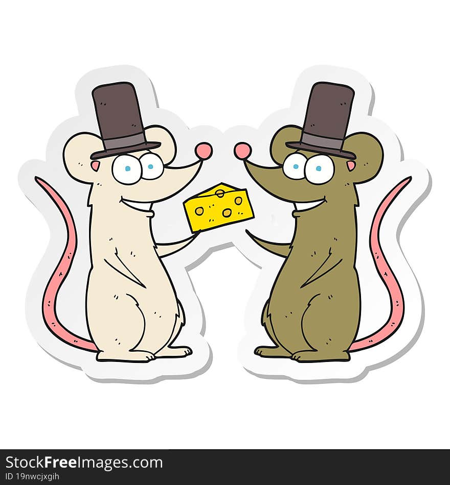 Sticker Of A Cartoon Mice With Cheese