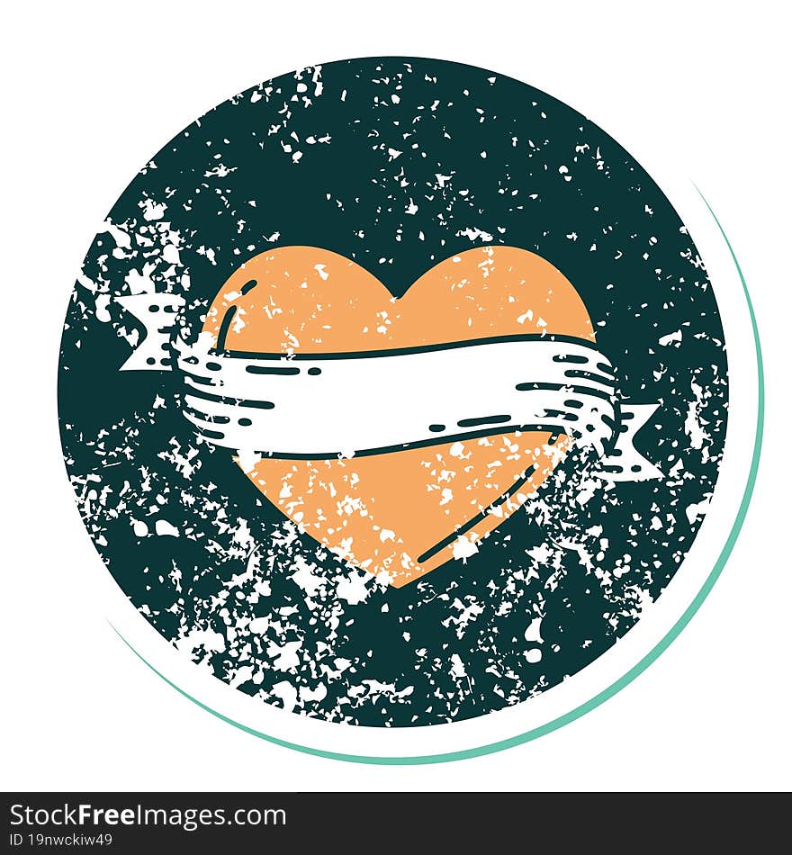 Distressed Sticker Tattoo Style Icon Of A Heart And Banner