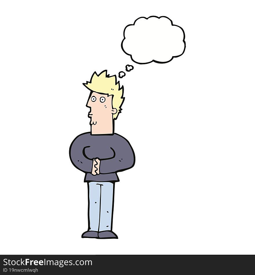 cartoon nervous man with thought bubble