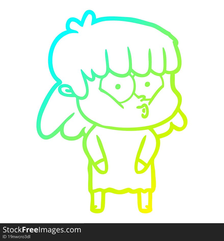 cold gradient line drawing cartoon whistling girl