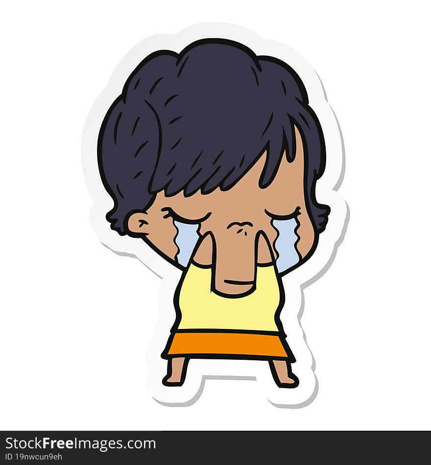 sticker of a cartoon woman crying