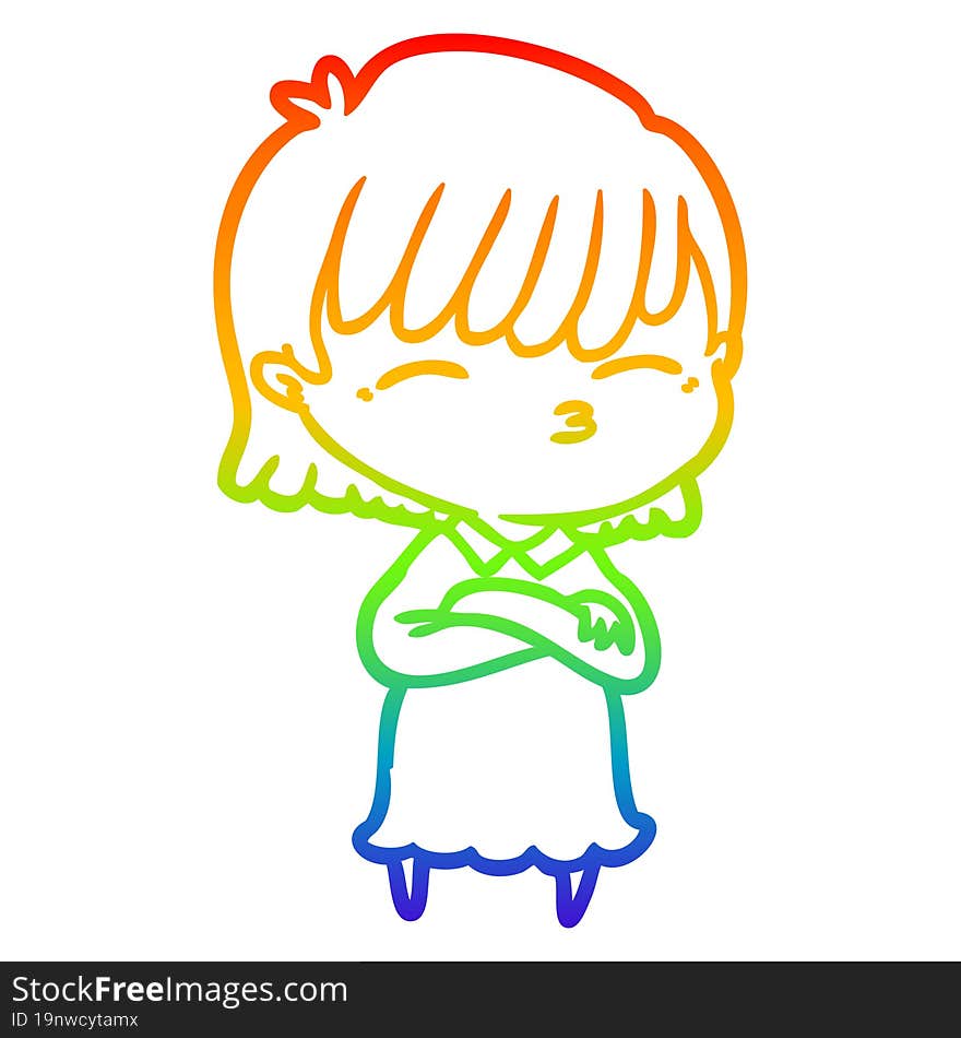 rainbow gradient line drawing of a cartoon woman