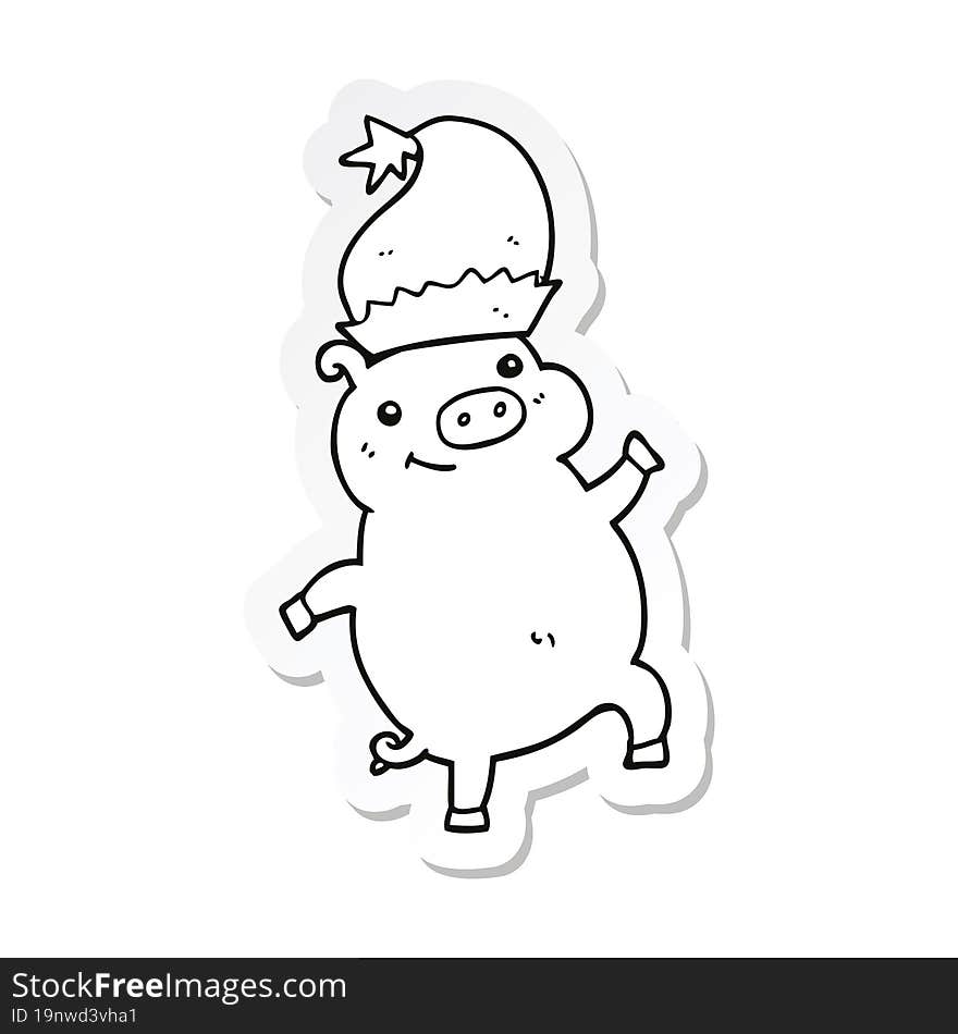 sticker of a cartoon happy christmas pig